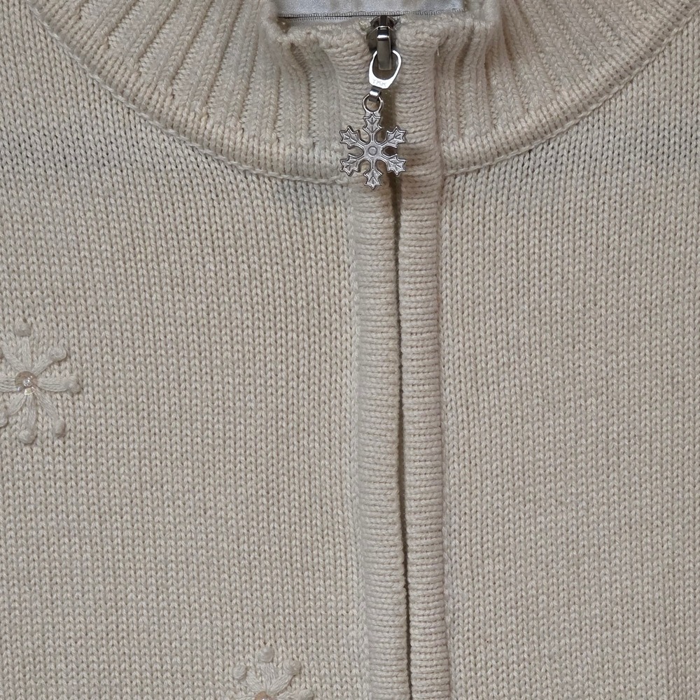 CJ Banks Ivory Knit Zip Vest Winter Tree Snowflake Sequin Hand Embroider Plus 1X - Picture 4 of 14